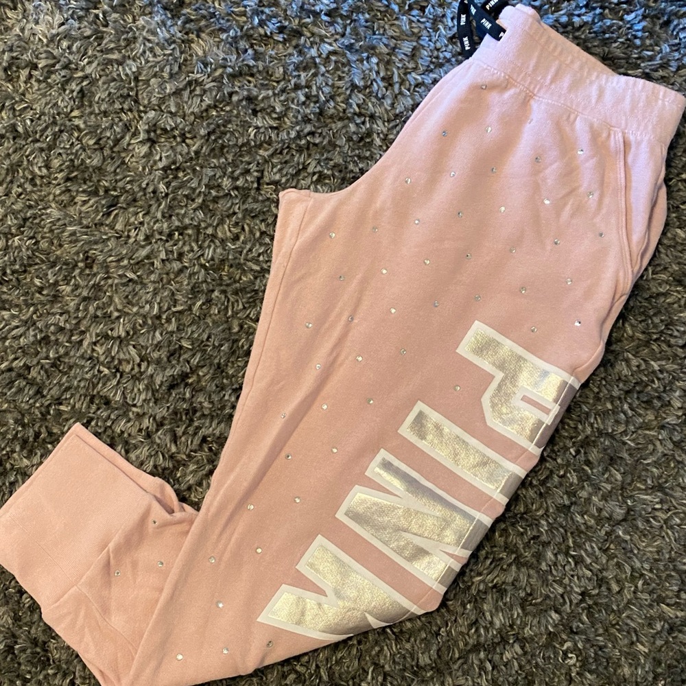 PINK rhinestone joggers